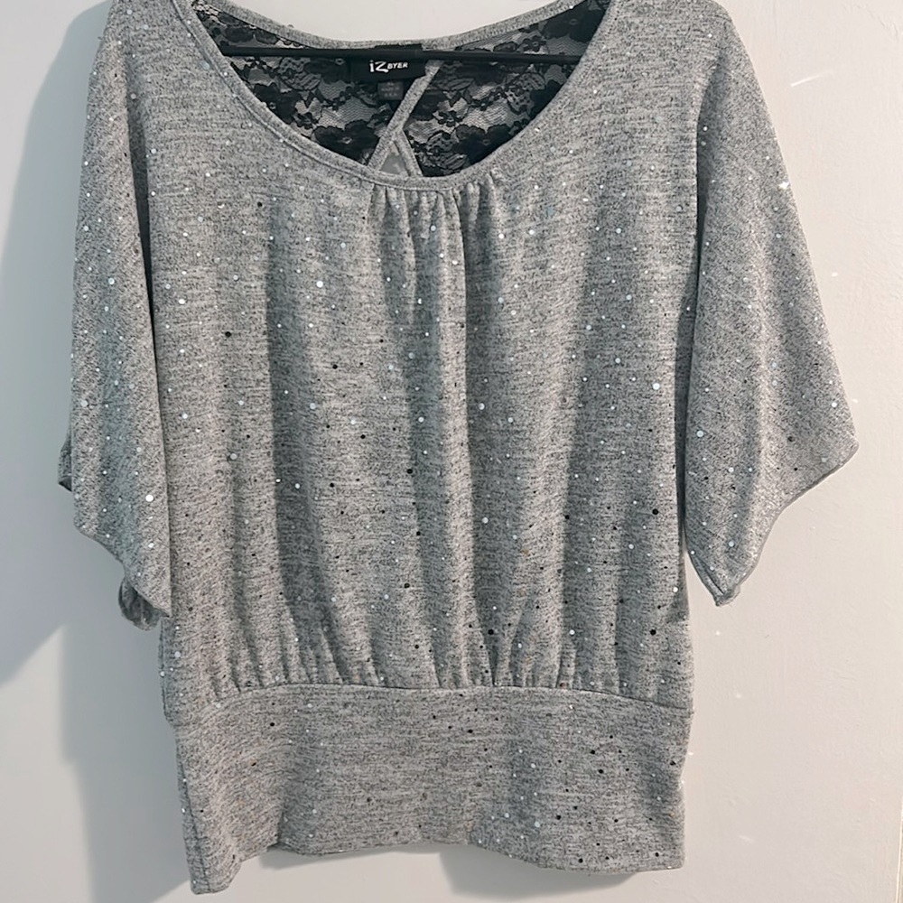 Grey sparkle shirt with lace back detail